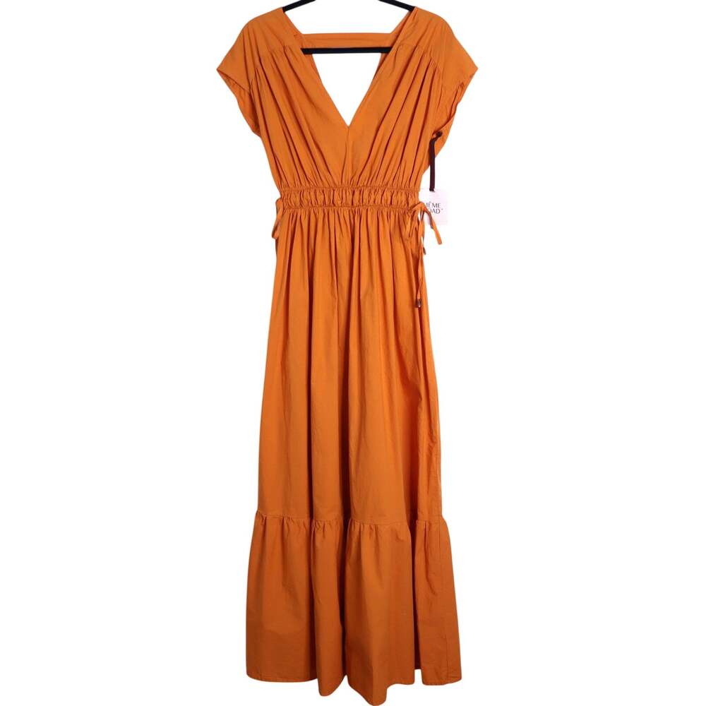 MEME ROAD Marmellata Orange Maxi Dress NWT Short Sleeve Cotton Poplin Women's 40